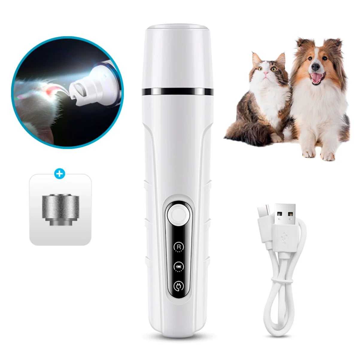 Rechargeable LED Pet Nail Grinder – Low-Noise Diamond Trimmer with Quick Finder & USB-C Charging