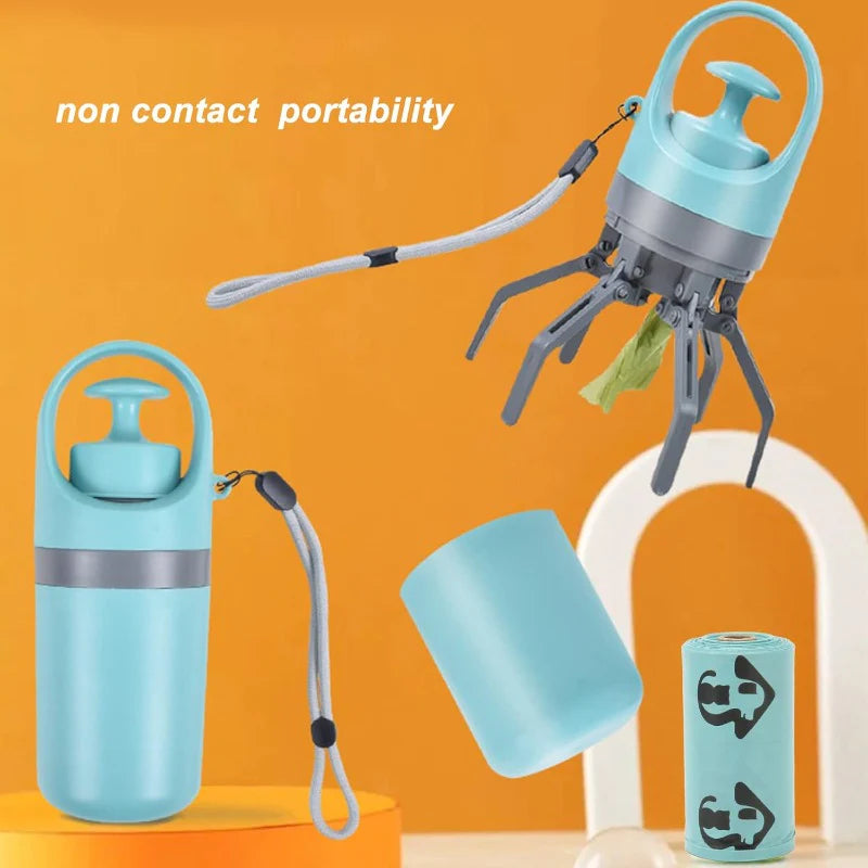 Portable Non-Contact Dog Poop Scooper with Bag Dispenser & Strap