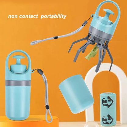 Portable Non-Contact Dog Poop Scooper with Bag Dispenser & Strap