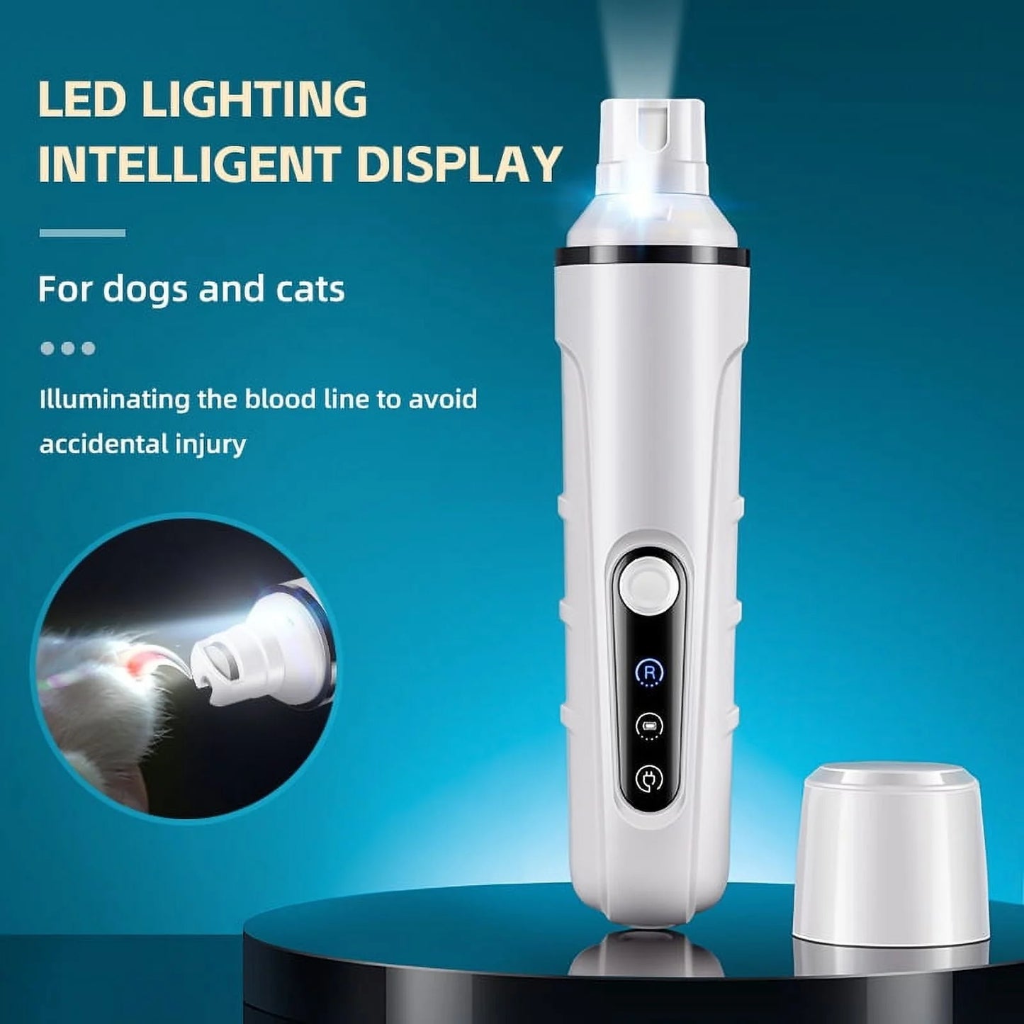 Rechargeable LED Pet Nail Grinder – Low-Noise Diamond Trimmer with Quick Finder & USB-C Charging