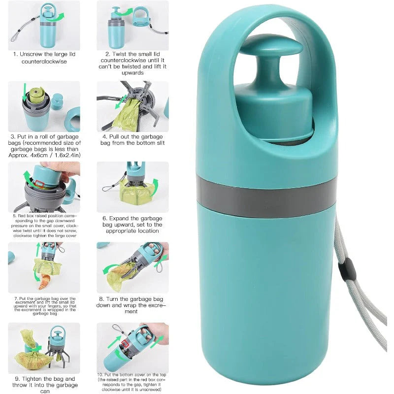 Portable Non-Contact Dog Poop Scooper with Bag Dispenser & Strap
